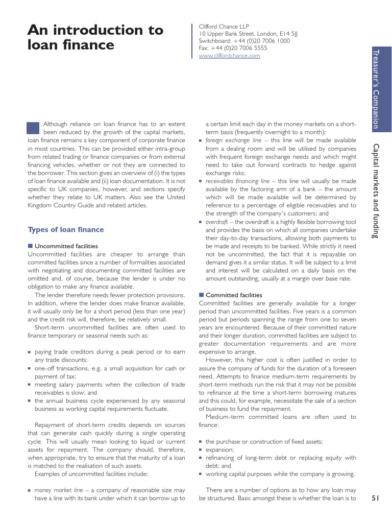 Overview of Corporate Loan Finance Types | PDF | Loans | Syndicated Loan