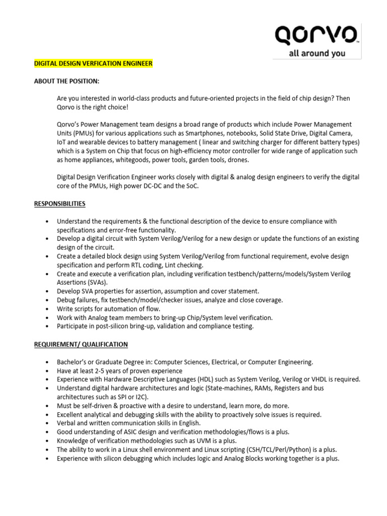 Digital Design Verification Engineer Role | PDF | System On A Chip ...