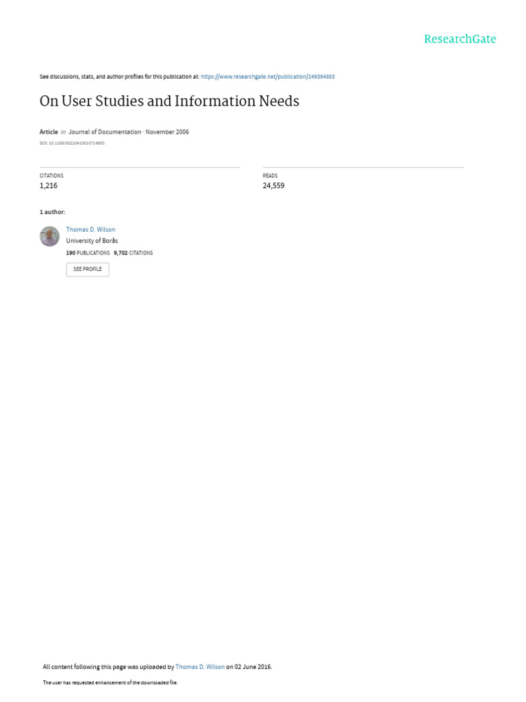 User Studies and Information Needs Analysis | PDF | Information ...