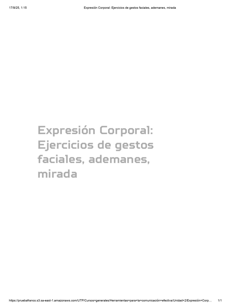 Expresión Corporal - Ejercicios de Gestos Faciales, Ademanes, Mirada | PDF