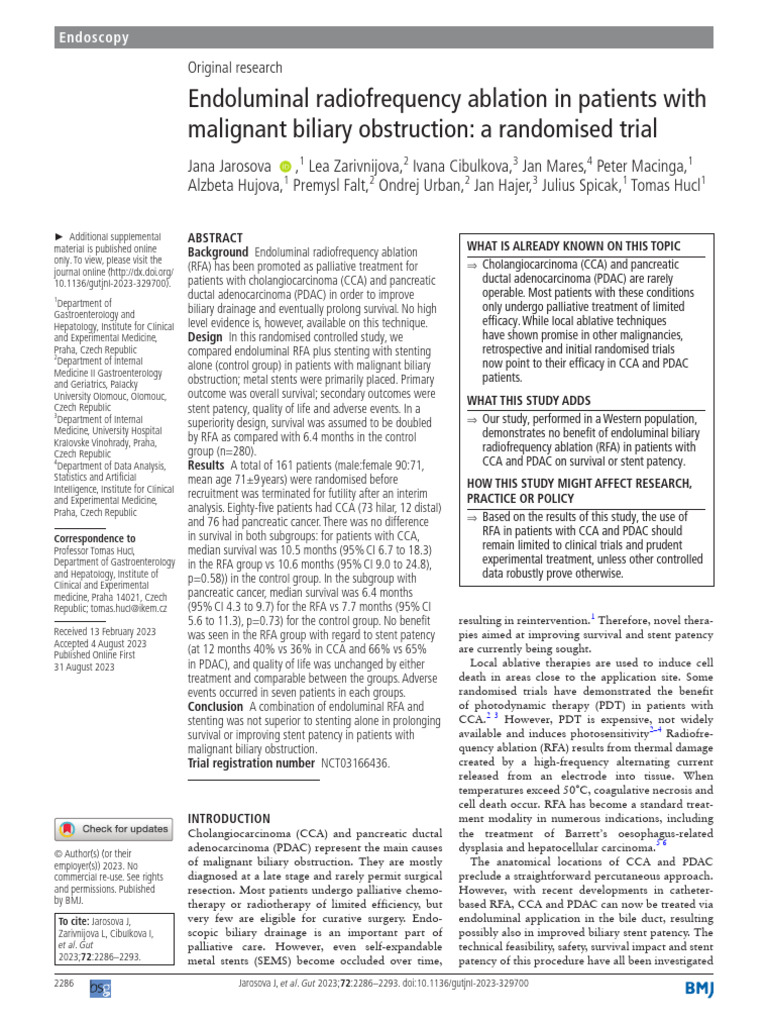Endoluminal RFA for Malignant Biliary Obstruction | PDF | Pancreatic ...