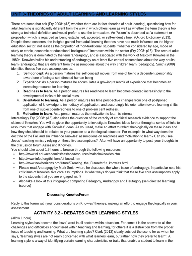 Adult Learning Theories & Styles Explained | PDF | Learning Styles ...