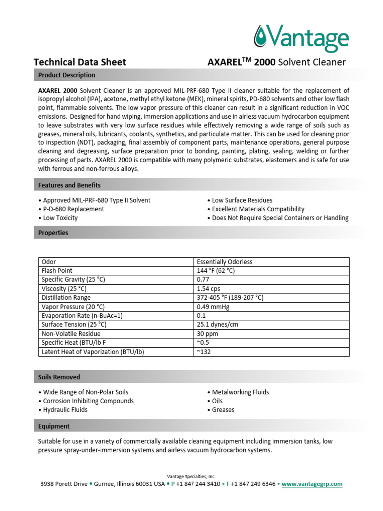 AXAREL 2000 Solvent Cleaner Overview | PDF | Solvent | Resource ...