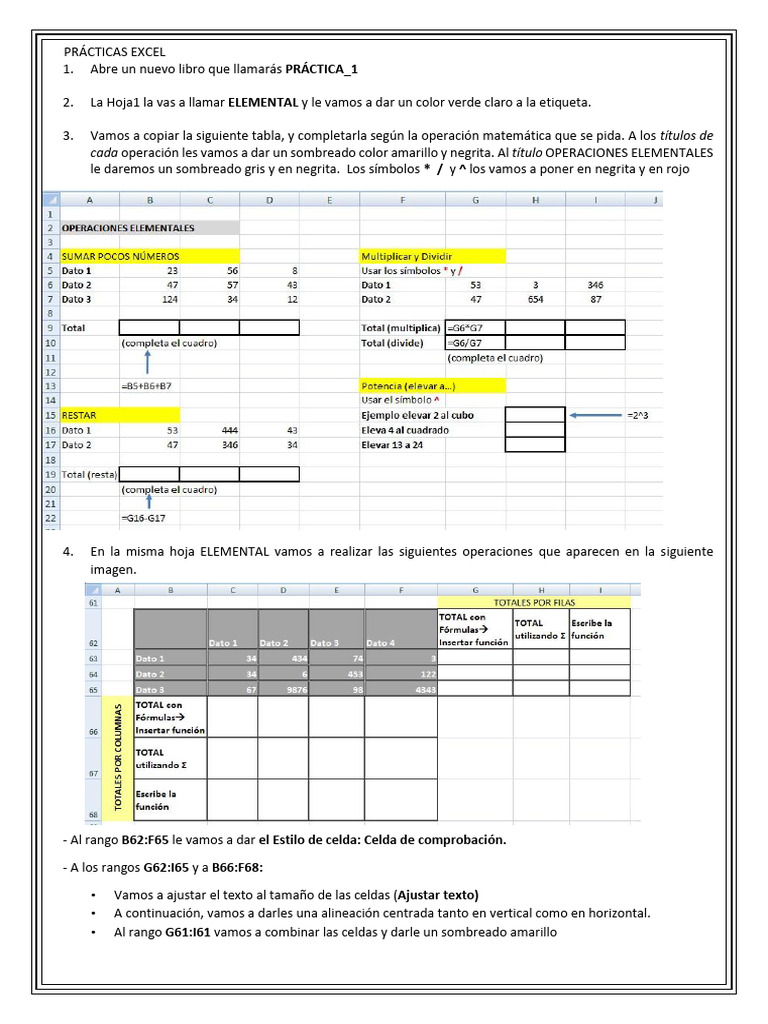 Prácticas de Excel: Operaciones y Formatos | PDF | Microsoft Excel ...
