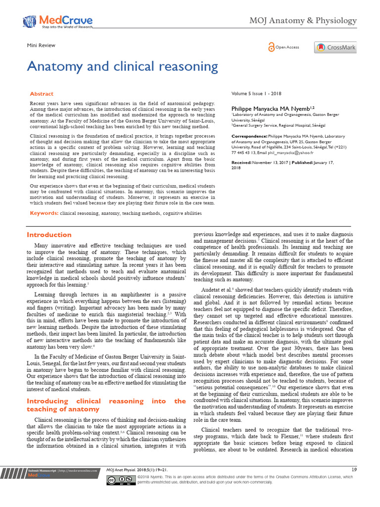 Anatomy and Clinical Reasoning | PDF | Clinical Psychology | Reason