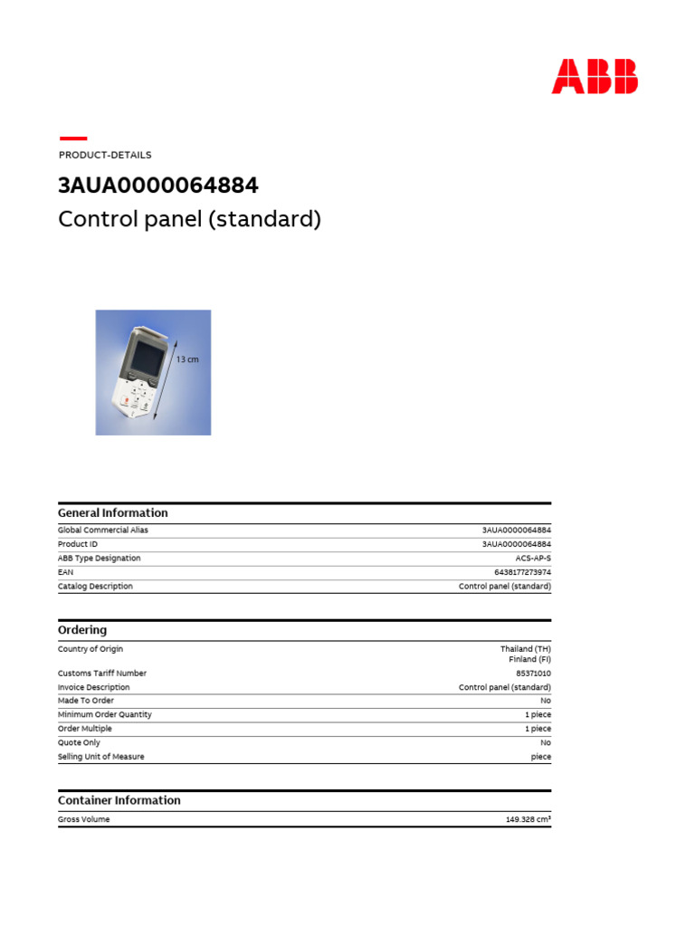 Standard Control Panel ACS-AP-S Details | PDF | Length
