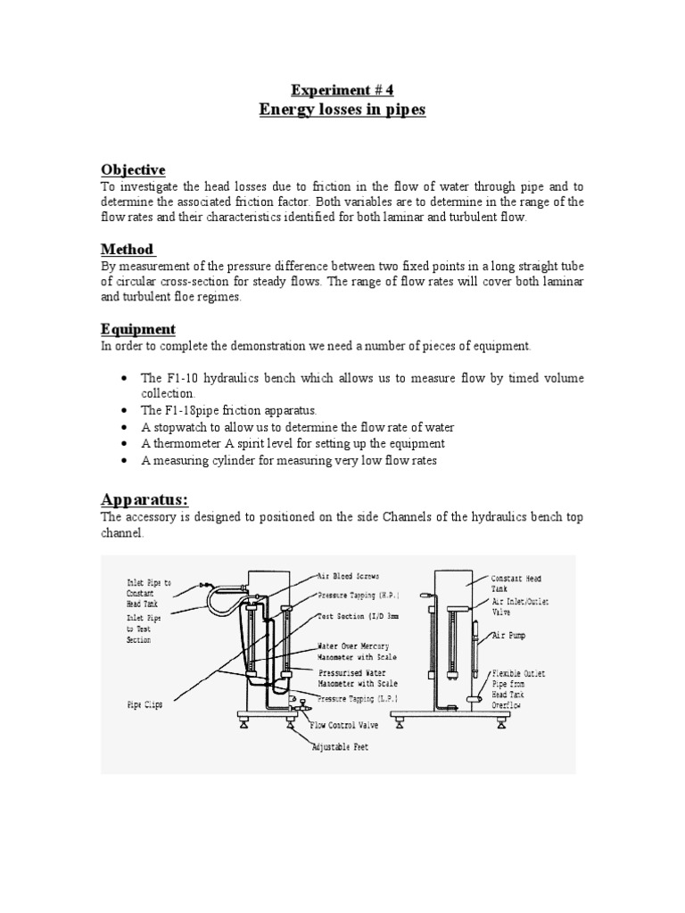 Energy Losses in Pipe Flow Experiment | PDF | Fluid Dynamics | Pressure ...