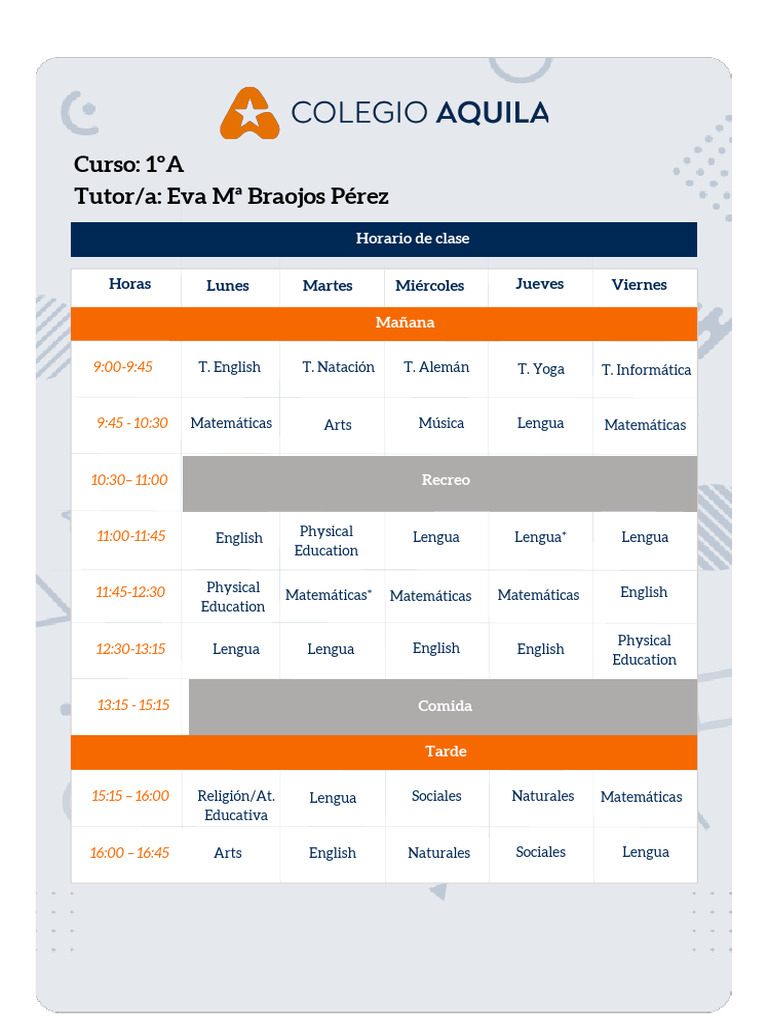 Horario 1ºa | PDF