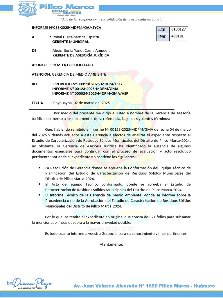 Informe #033 Remita Lo Solicitado Caracterización de Residuos Sólidos | PDF