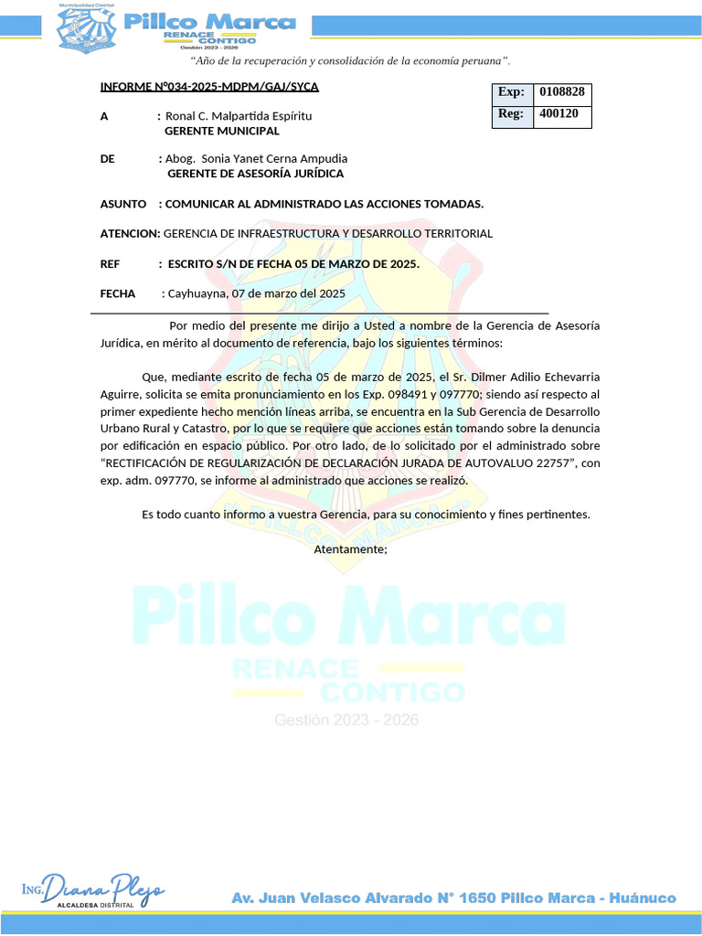 Informe 034 Comunicar Al Administrado Las Acciones Tomadas Pdf