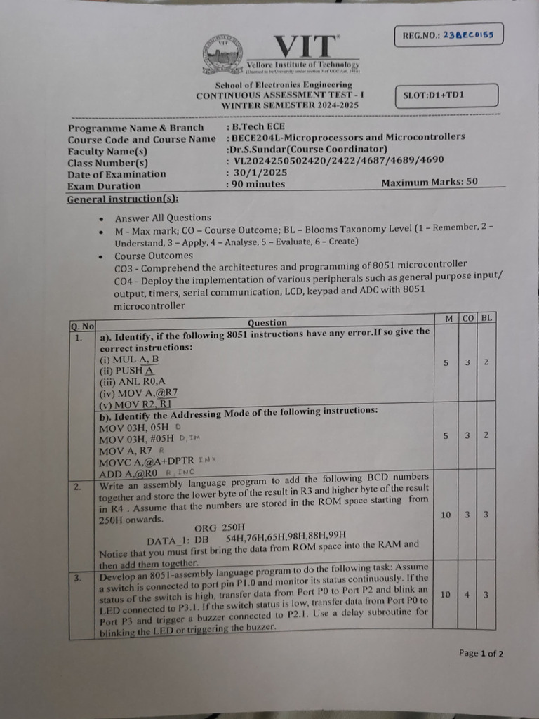 8051 Microcontroller Assessment Test | PDF | Computer Engineering ...