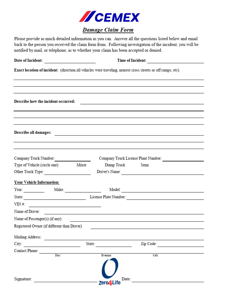 Vehicle Damage Claim Submission Form | PDF
