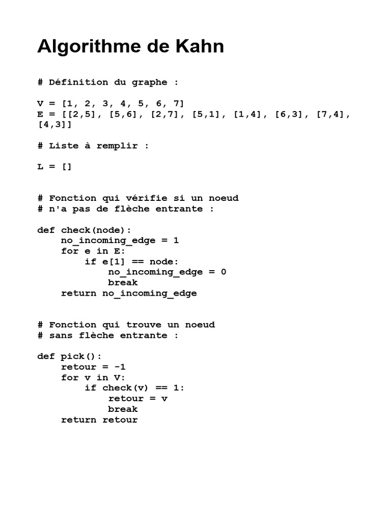 Algorithme de Kahn en Python | PDF
