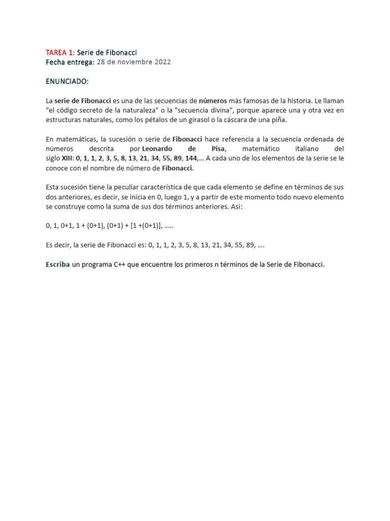 Programa C++ para Serie de Fibonacci | PDF