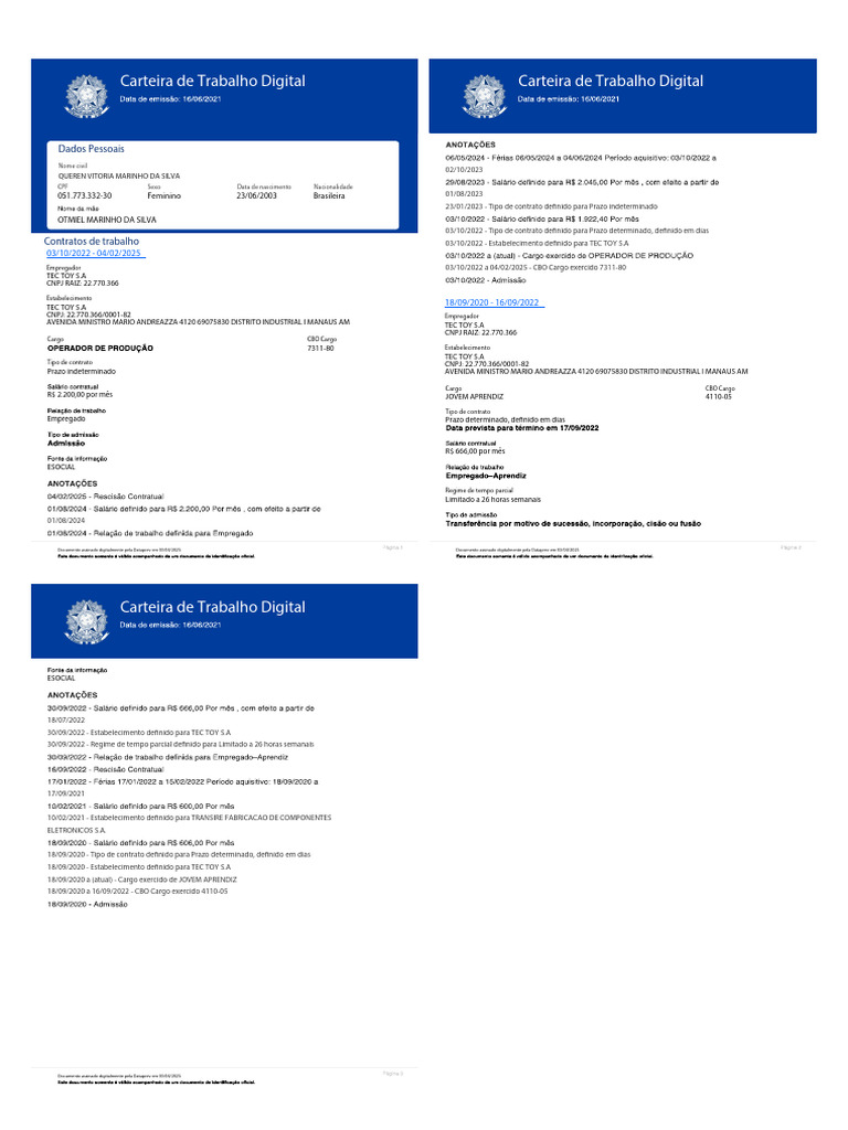Carteira de Trabalho Digital de Queren | PDF | Brasil | Relações de ...