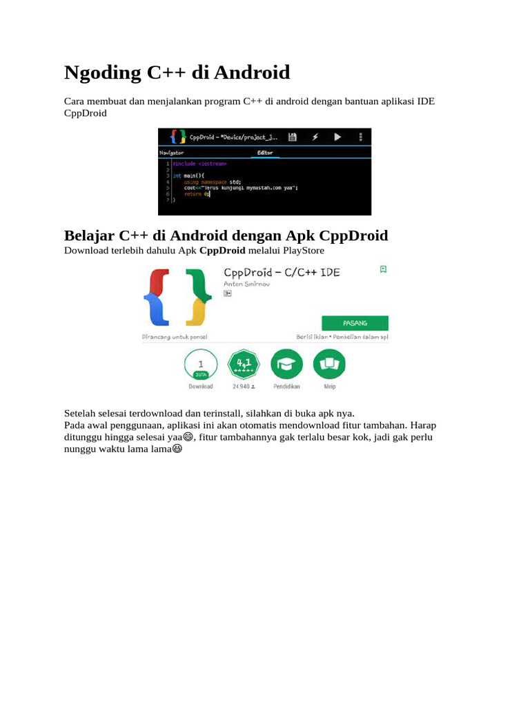 Ngoding C++ di Android dengan CppDroid | PDF