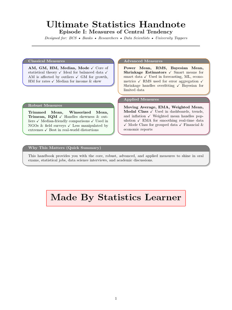 Ultimate Statistics Handnote | PDF | Cost Of Living | Standard Deviation