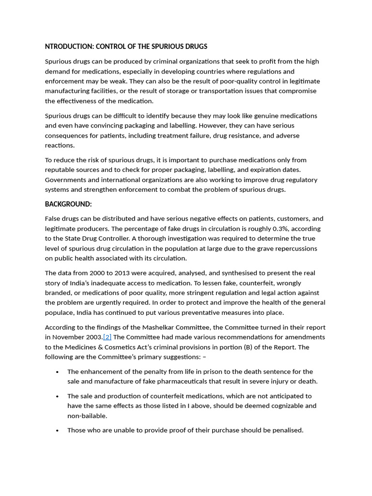 Control of Spurious Drugs | PDF | Trademark | Over The Counter Drug