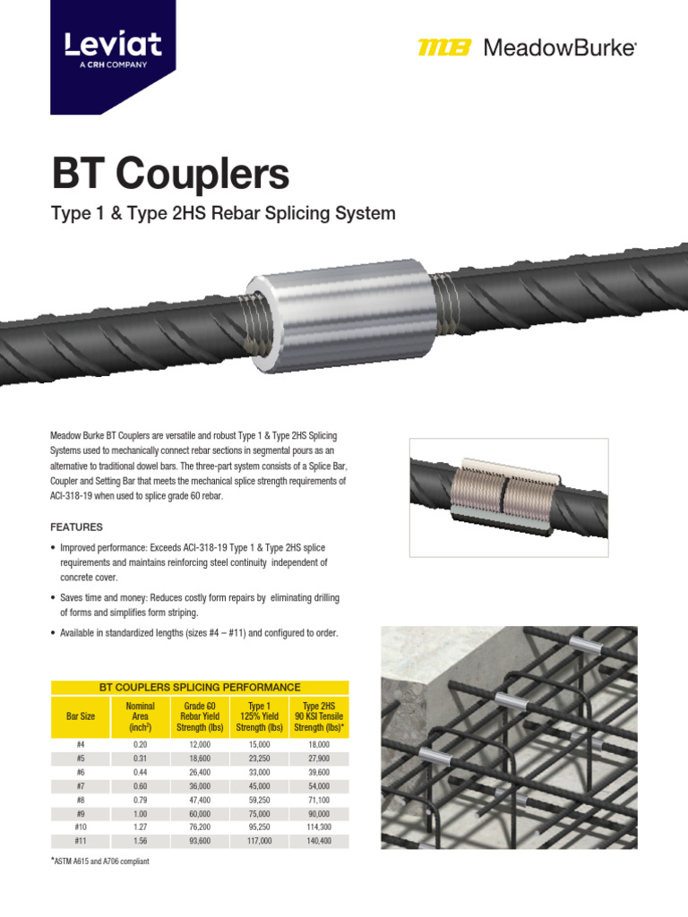 Meadow Burke BT Couplers Rebar Splicing | PDF | Civil Engineering ...