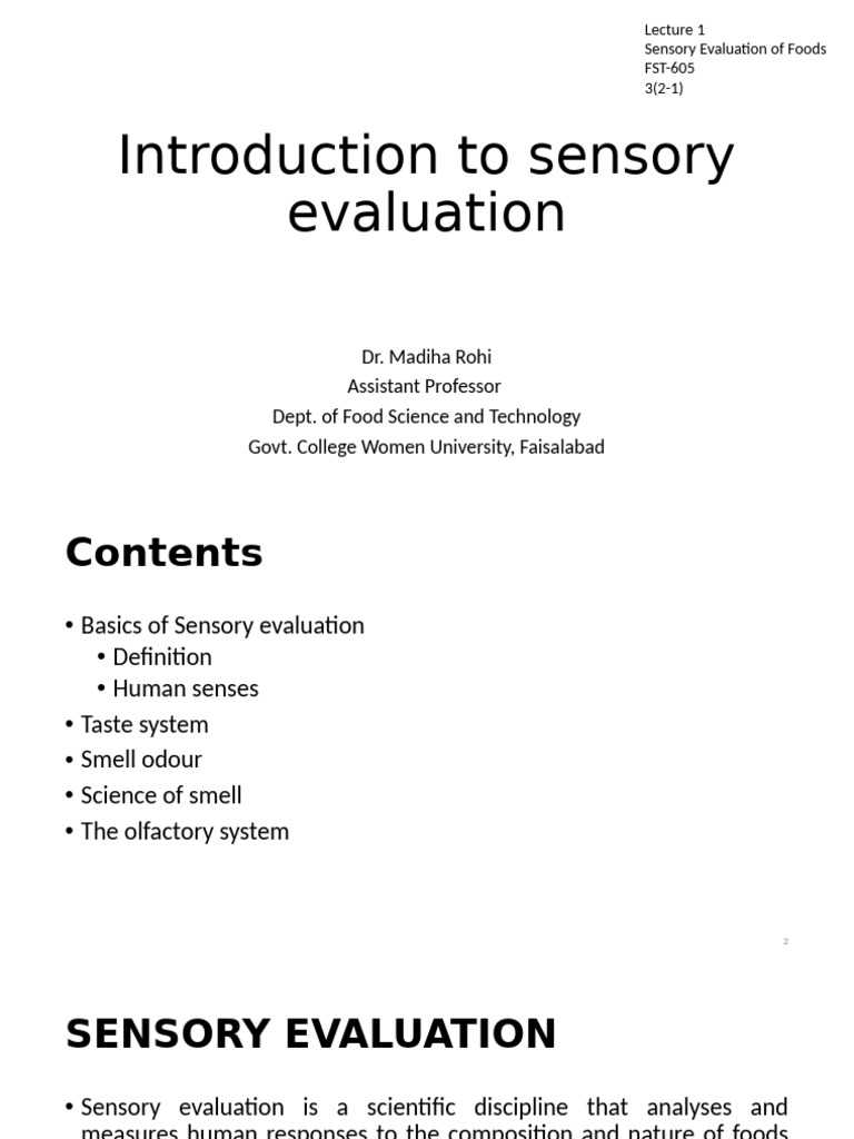 Sensory Evaluation of Foods Explained | PDF | Taste | Senses