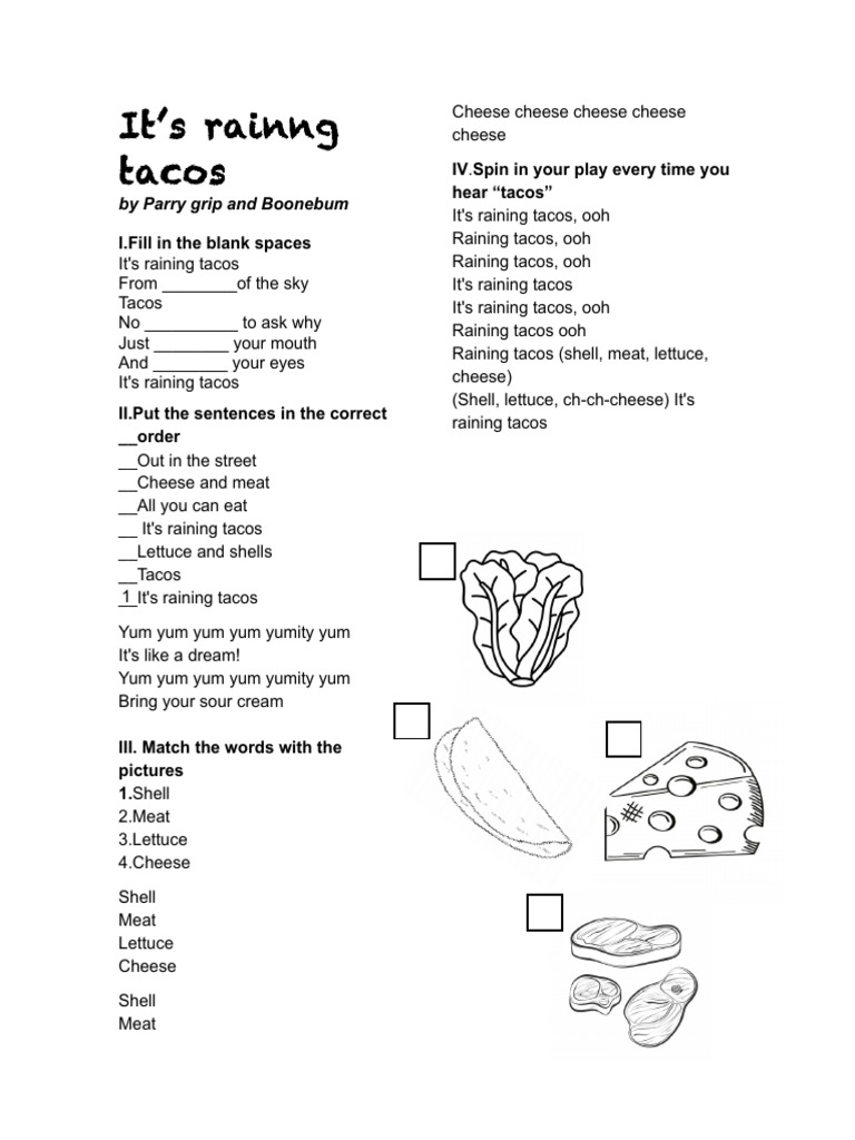 It's Raining Tacos Worksheet | PDF
