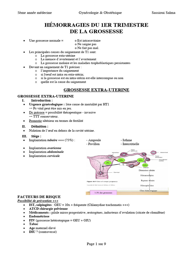 Hémorragies du 1er trimestre de grossesse | PDF | Reproduction humaine ...