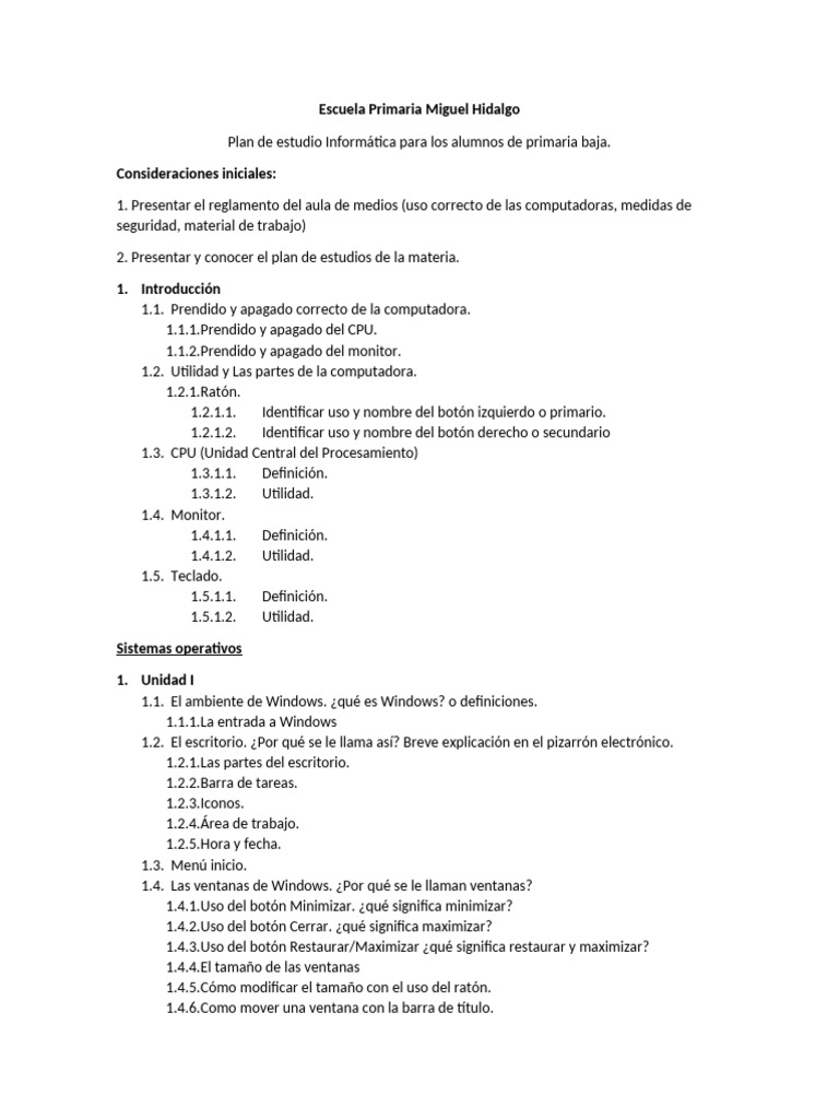 Plan de Estudio de Informática Primaria | PDF | Botón (Computación ...