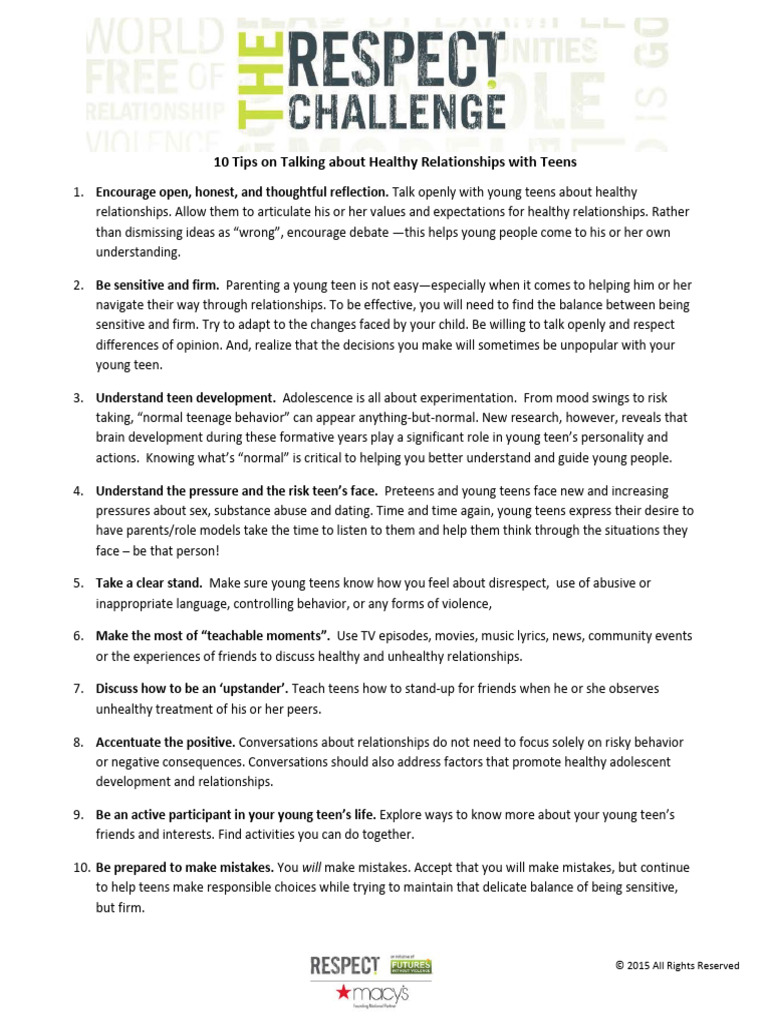 Tips for Discussing Teen Relationships | PDF | Adolescence | Parenting
