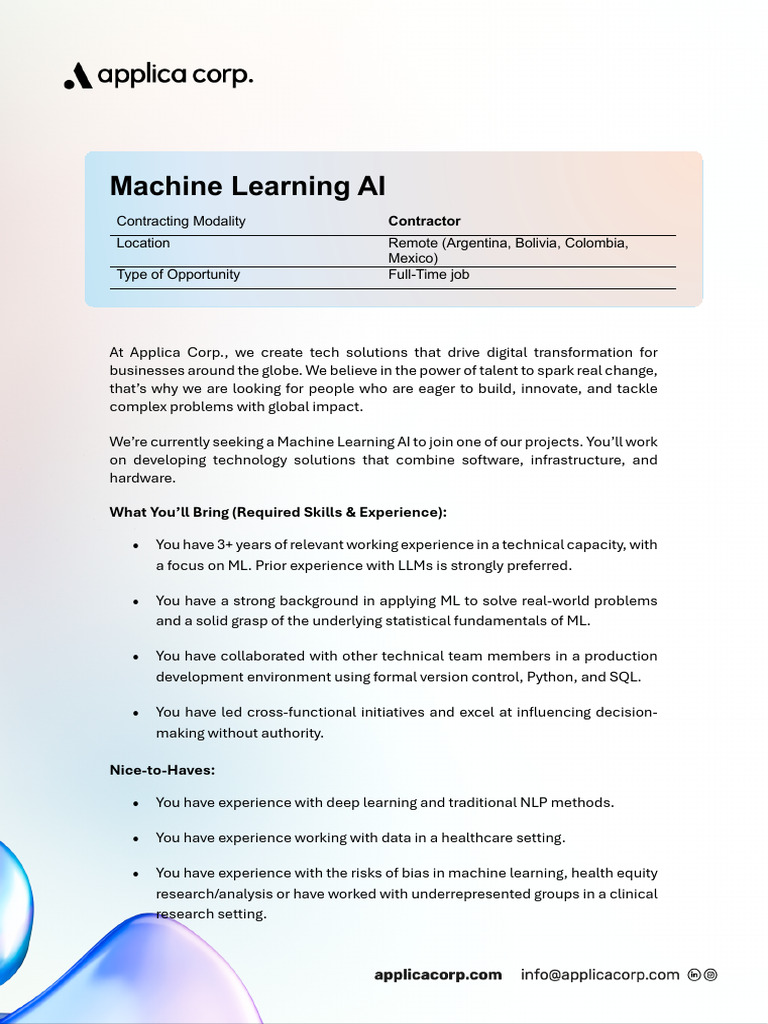 Job Description - Machine Learning AI - (07-2025) | PDF | Machine ...
