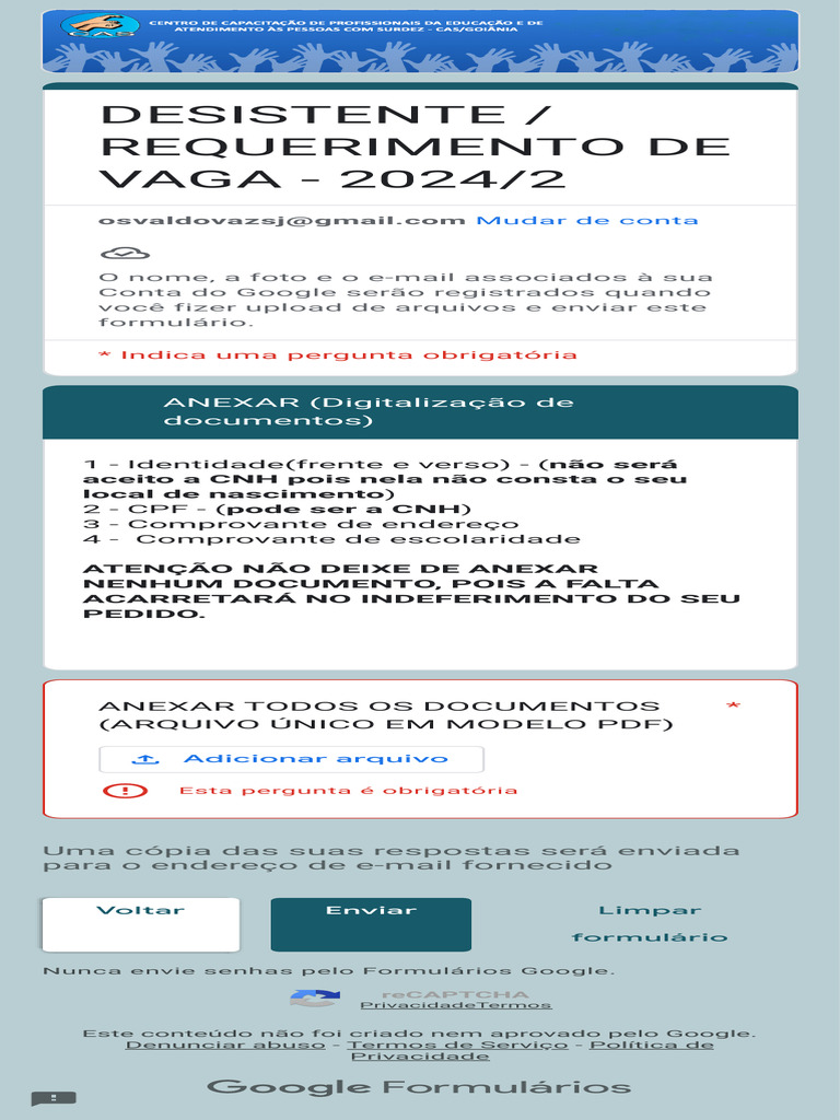 Desistente Requerimento de Vaga - 20242 | PDF