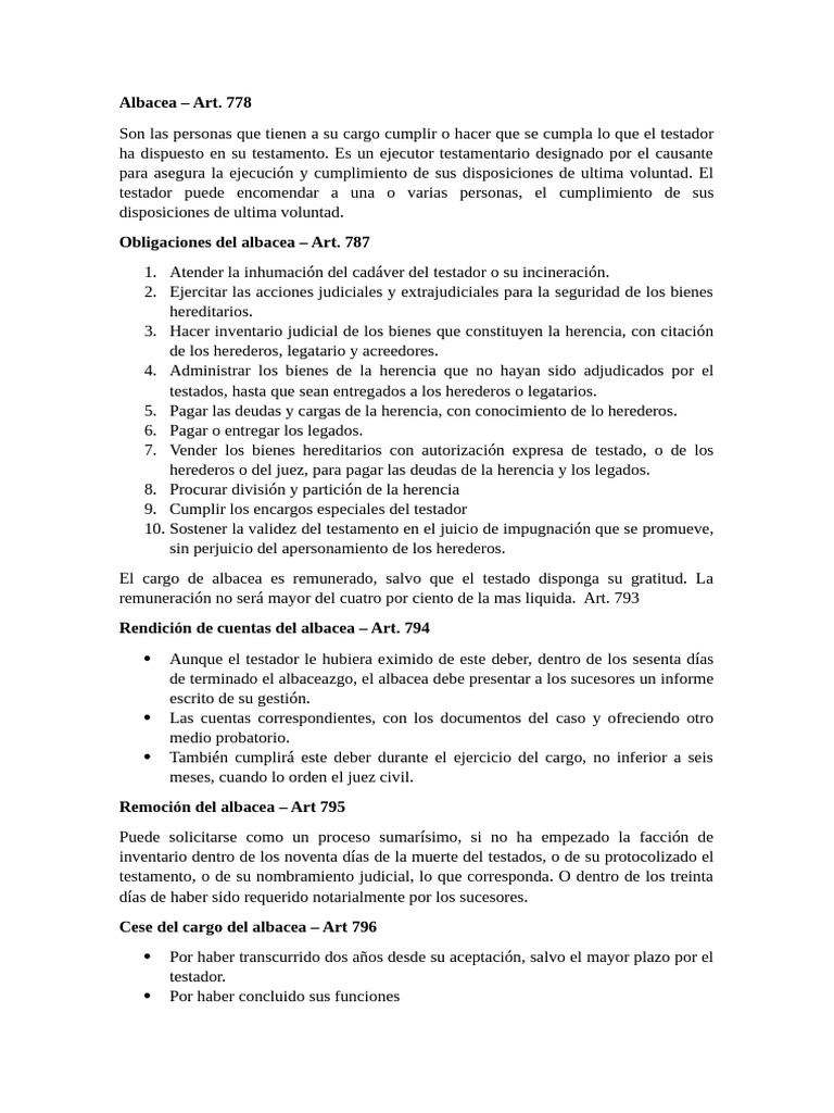 Funciones y Obligaciones del Albacea | PDF | Albacea | Herencia