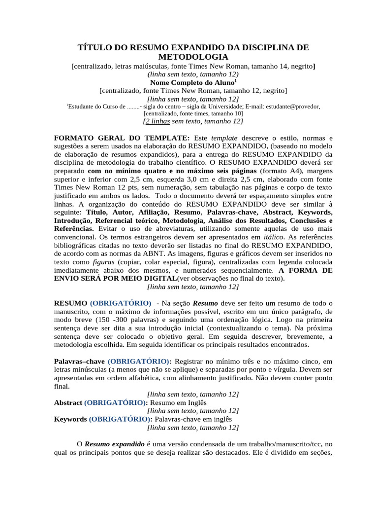 Normas para Resumo Expandido em Metodologia | PDF | Abstract (resumo)