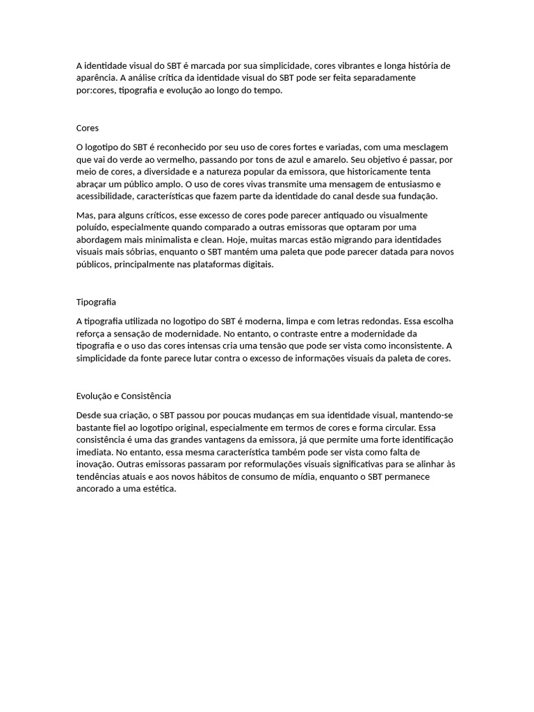 Análise da Identidade Visual do SBT | PDF