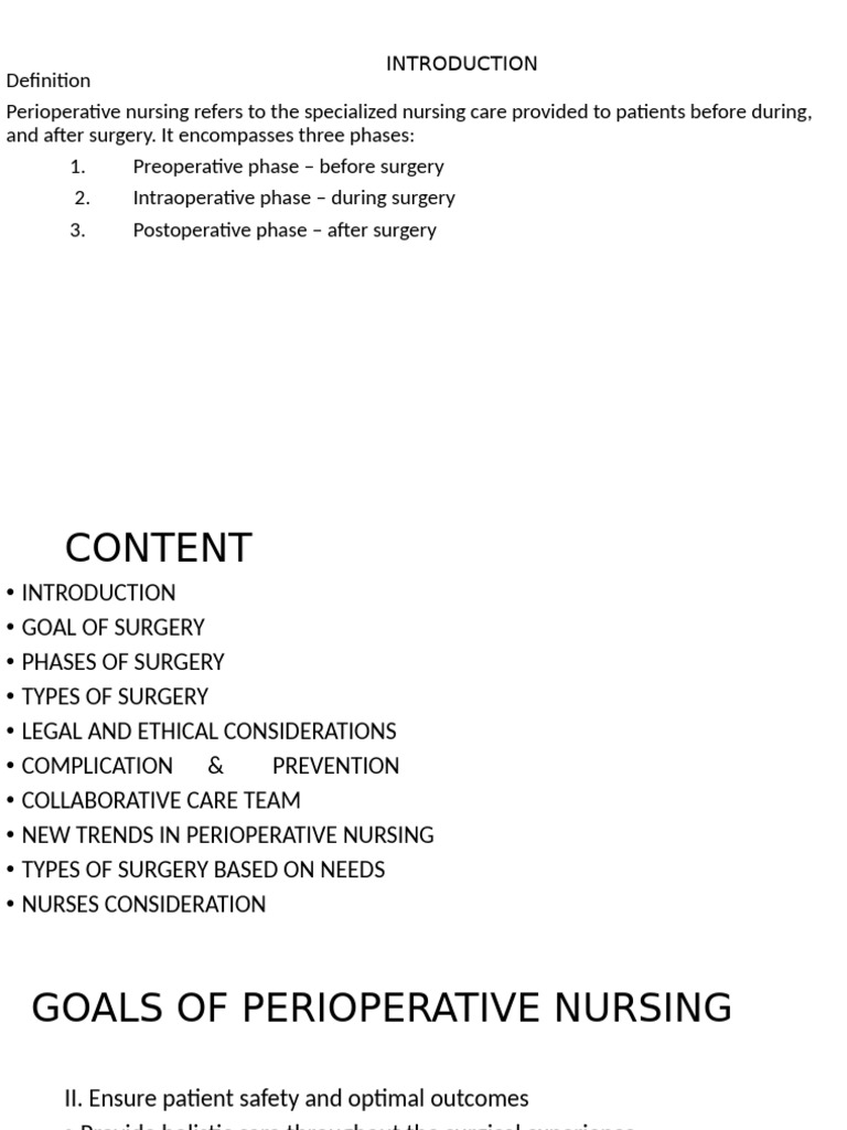 Perioperative Nursing: Phases & Care | PDF | Surgery | Perioperative