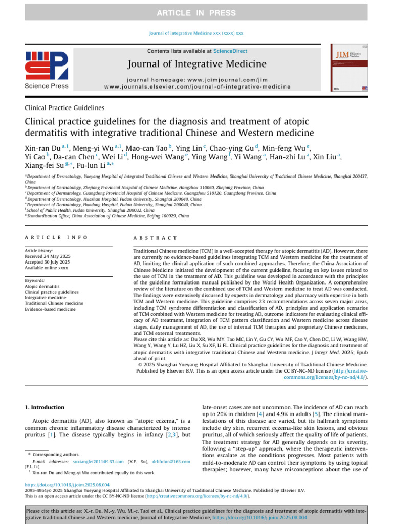 2025 Guidelines for Atopic Dermatitis Treatment | PDF | Randomized ...