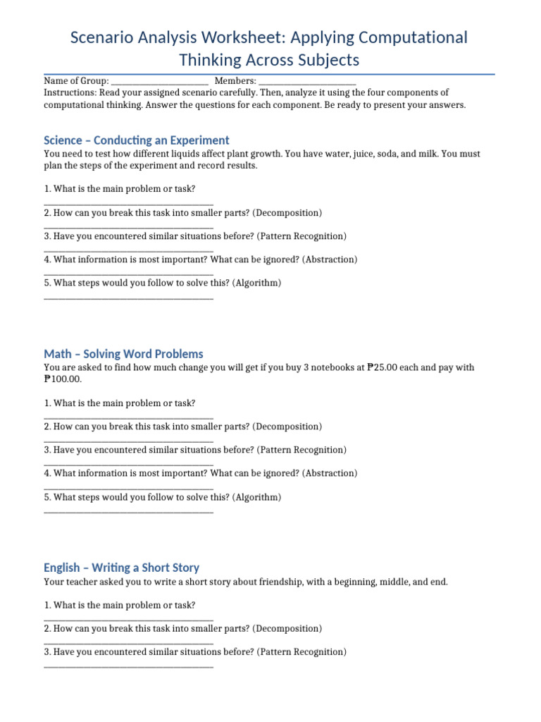 Computational Thinking Scenario Analysis | PDF | Cognition | Cognitive ...