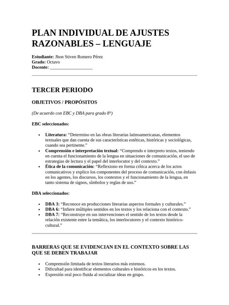 Plan Individual de Ajustes Razonables | PDF | Comunicación | Comprensión