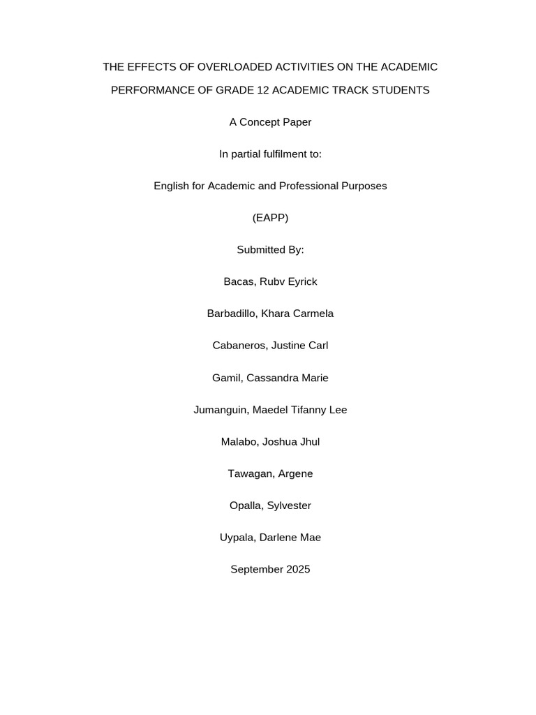 Effects of Activity Overload on Grade 12 Performance | PDF ...