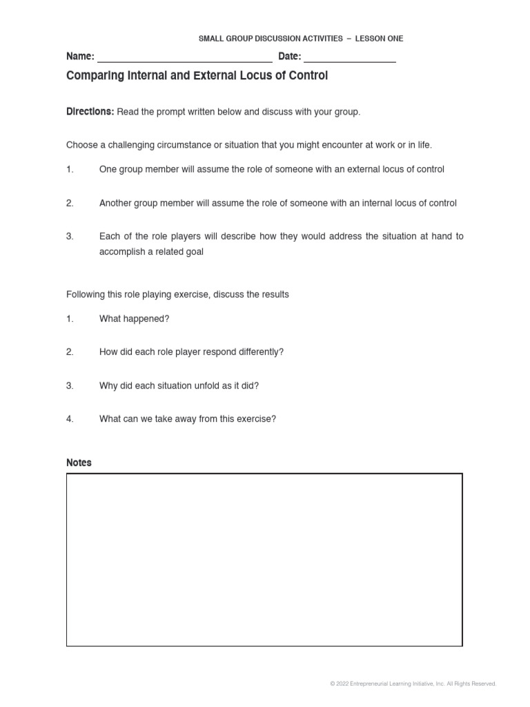 IHSBE Lesson 1 - Comparing Internal and External Locus of Control | PDF