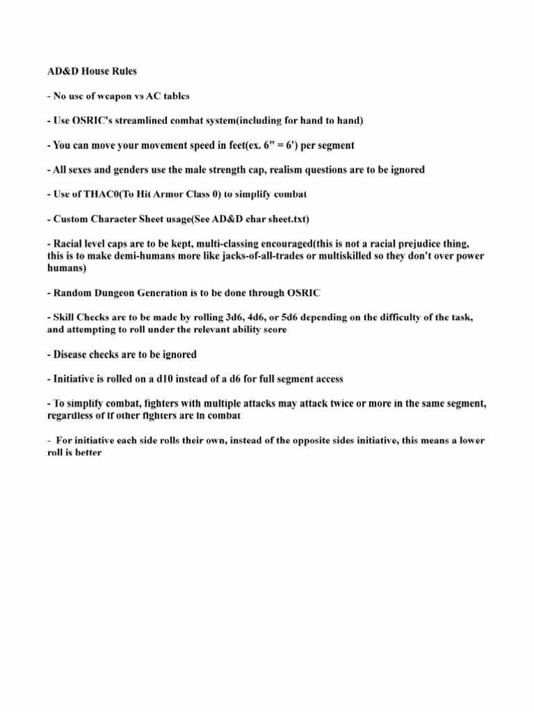 AD&D House Rules | PDF