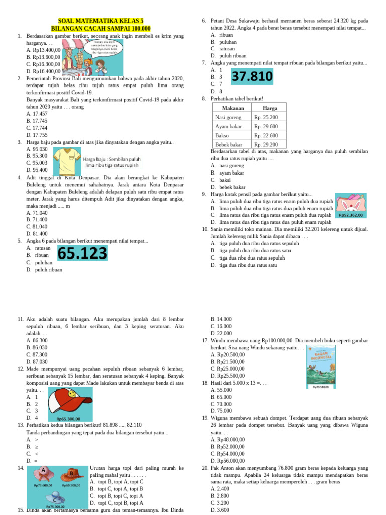 Soal Matematika Kelas 5 Bilangan Cacah | PDF