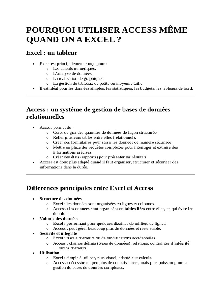 Access vs Excel : Choisir le Bon Outil | PDF | Microsoft Access ...