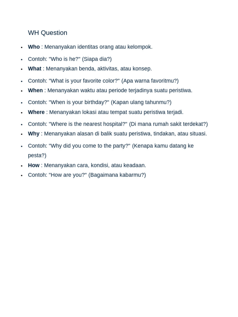 Panduan Pertanyaan WH dalam Bahasa Inggris | PDF