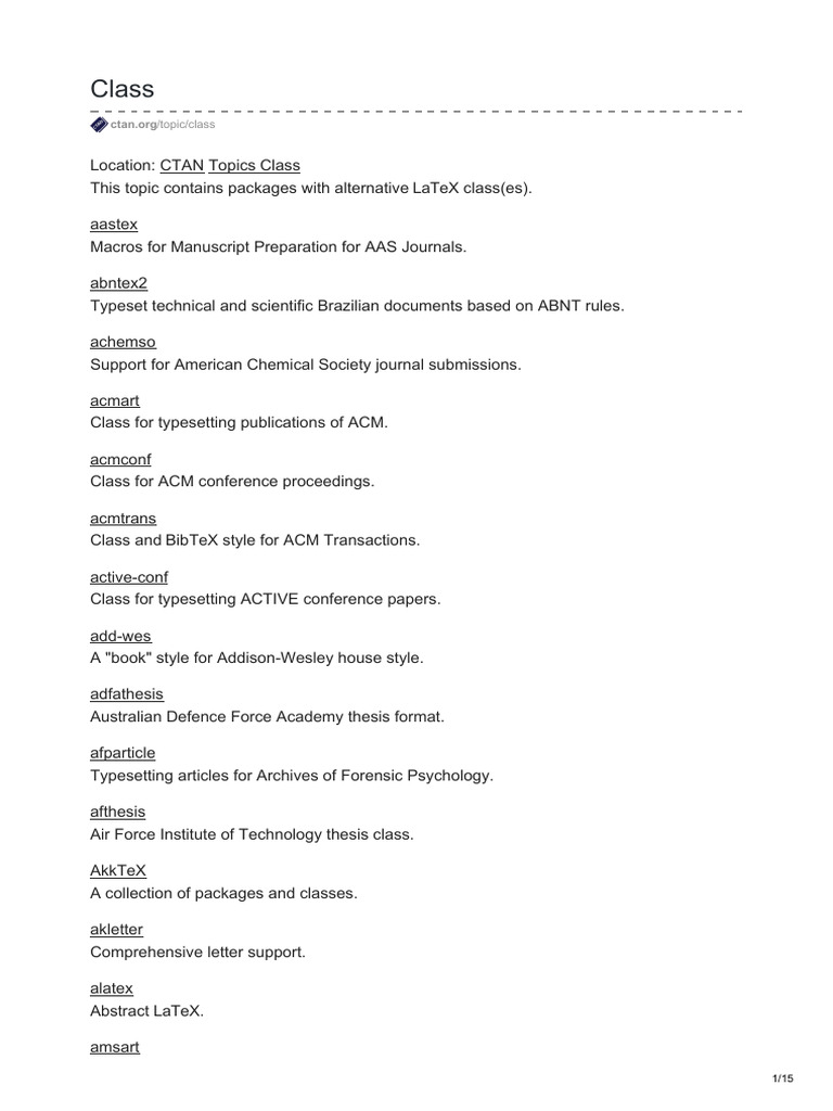 LaTeX Class Packages Overview | PDF | Text | Computer File Formats