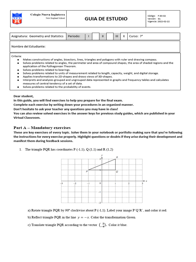 Geometry and Statistics Study Guide | PDF | Area | Triangle