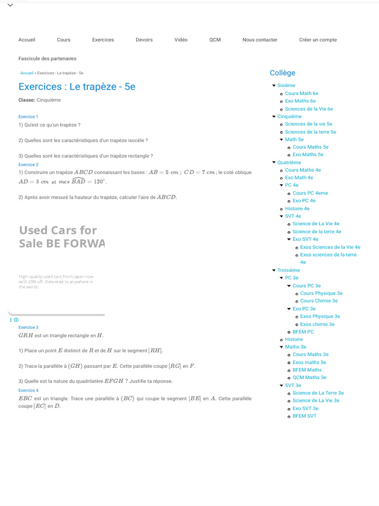 Exercices sur le trapèze en mathématiques | PDF | Géométrie | Euclide