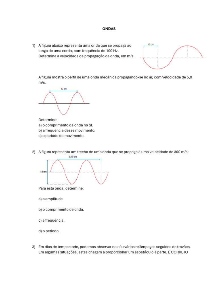 Exercícios de Física: Ondas e Movimento | PDF | Ondas | Som
