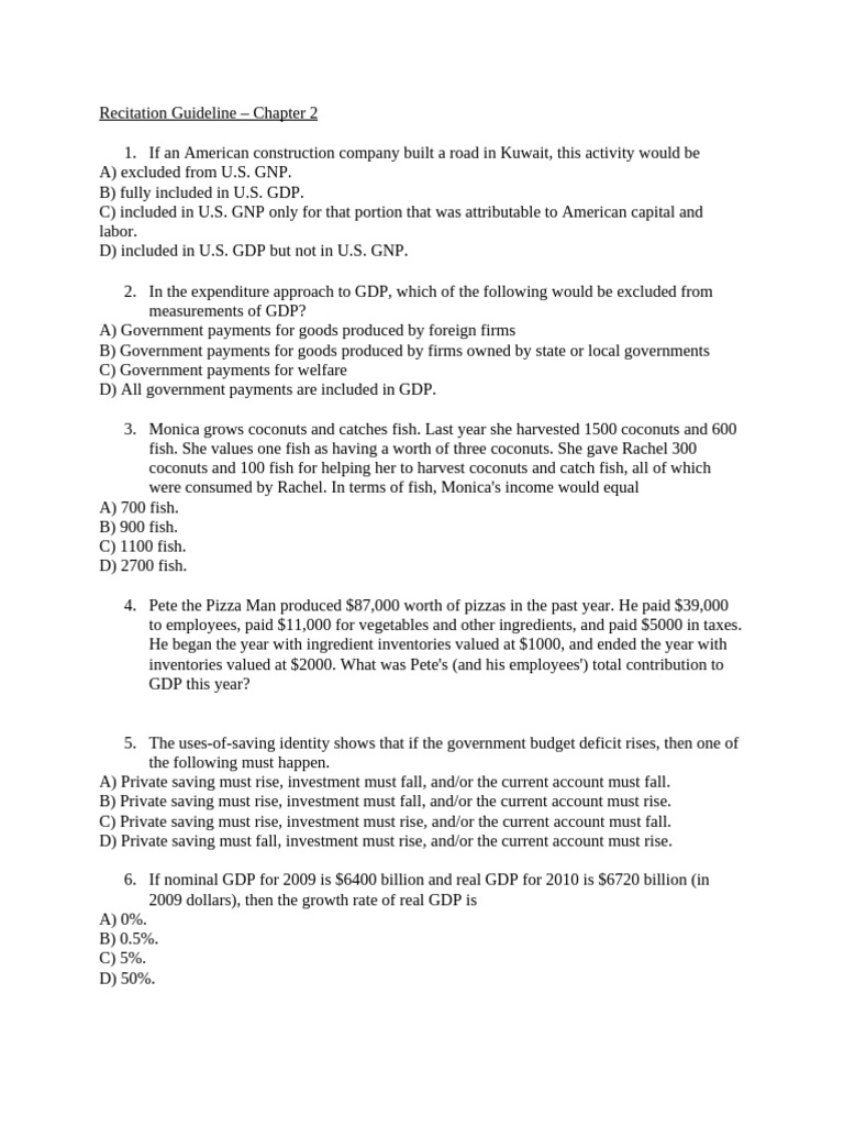GDP and Economic Concepts Quiz | PDF | Gross Domestic Product | Real ...