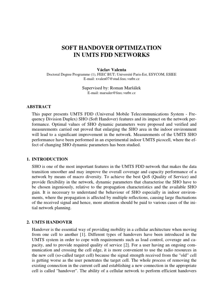 Optimizing Soft Handover in UMTS FDD | PDF | Cellular Network | Quality ...