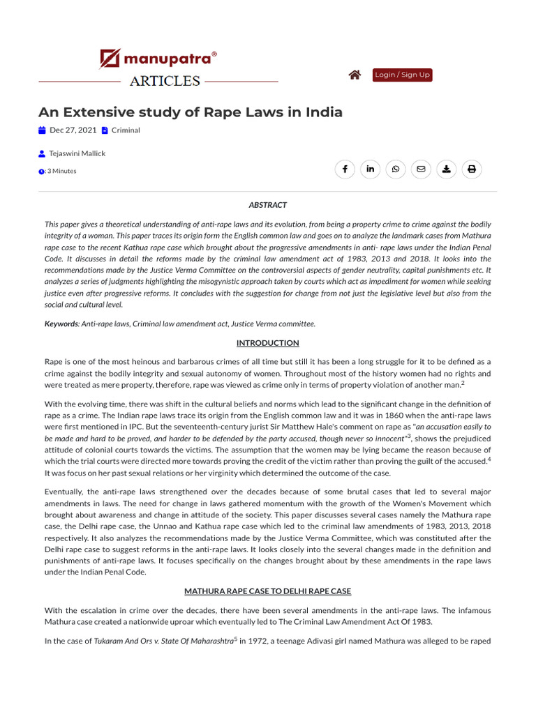 An Extensive Study of Rape Laws in India | PDF | Rape | Misconduct